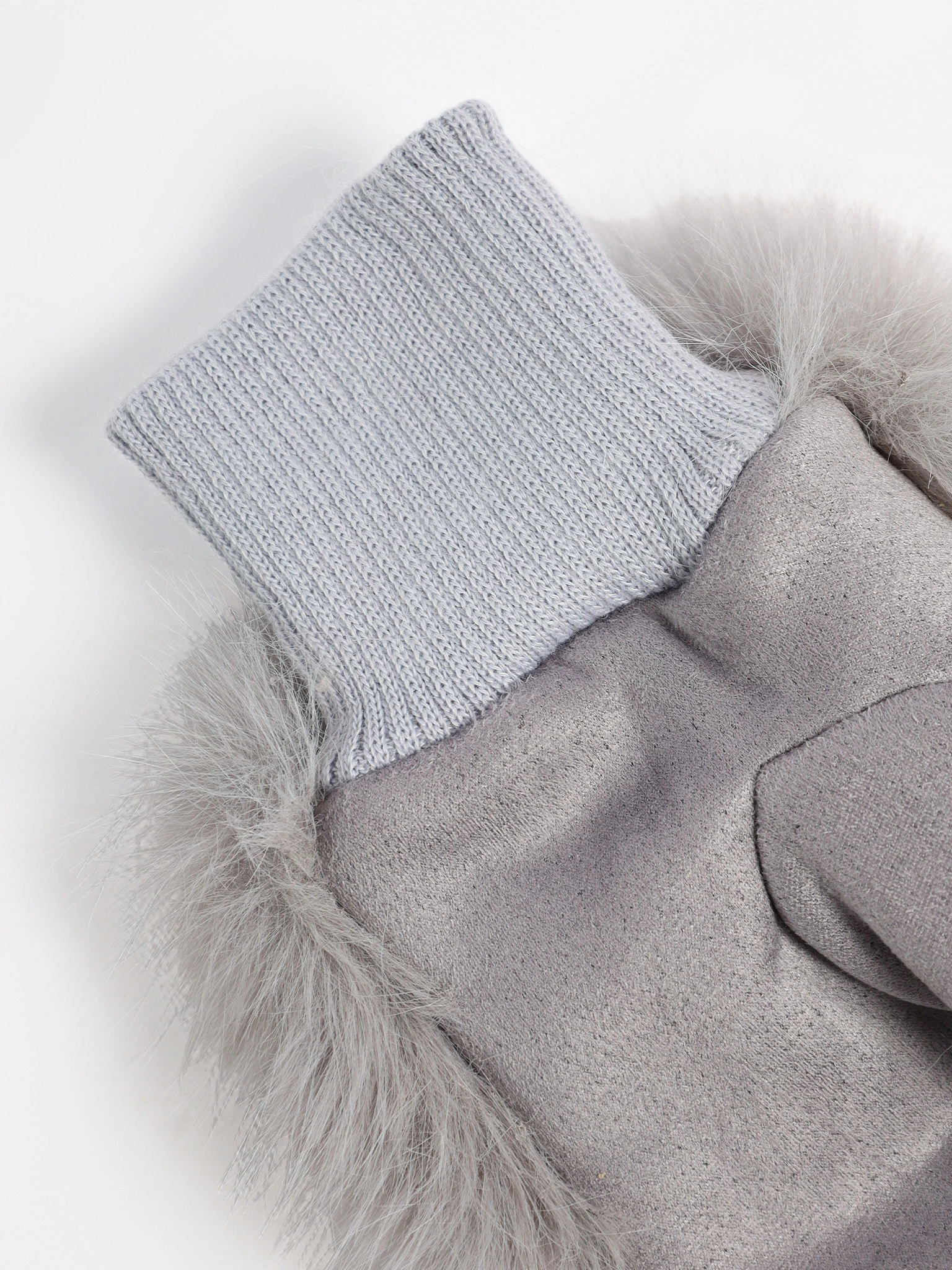 Варежки комбинированные из искусственного меха с вязаной резинкой в ассортименте